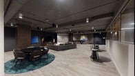 This expansive amenity floor offers residents a comprehensive suite of thoughtfully designed spaces, unified by a modern industrial aesthetic. Light wood-look tile flooring, exposed ductwork, and pendant lighting define the open-plan layout, creating a sophisticated yet approachable atmosphere throughout.

The centerpiece is a generous lounge area featuring a large sectional sofa, flat-screen TV, billiard table, and flexible seating arrangements including bar-height stools and lounge chairs atop a teal area rug. A separate, more intimate lounge nook provides curated seating with bold artwork, patterned rugs, and distinctive decorative wall treatments for a cozy retreat.

The fitness center is well-appointed with a broad selection of cardio equipment — including ellipticals, rowing machines, and stair climbers — set against floor-to-ceiling mirrors and sleek black finishes. A dedicated stretching and rowing area offers additional training space.

A purpose-built art studio features a butcher-block worktable, stainless steel utility counter, pegboard tool organization, and shelving — ideal for creative pursuits. A dedicated screening room with acoustic wall panels and a large-format Denon display system provides an immersive audio-visual experience.

The mail and package room is finished with a wood-slat ceiling, linear lighting, textured wall art, and a row of secure mailboxes alongside comfortable bench seating.