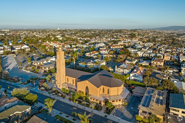 American Martyrs Church sits atop the hills overlooking downtown Manhattan Beach and the ocean.