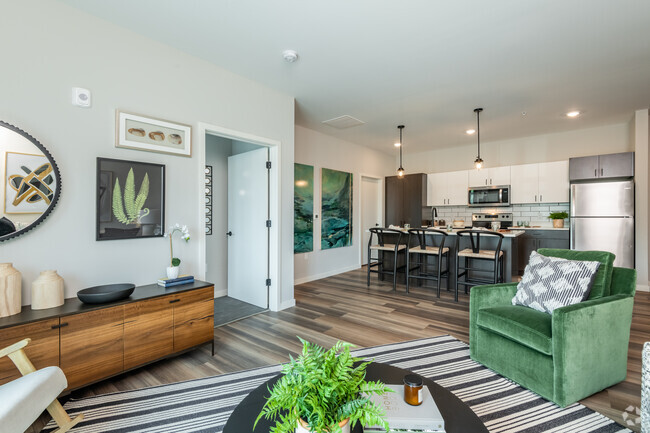 Open Concept Living Room & Kitchen, B2 Floorplan | Velo Village | Apartment in Franklin WI - Velo Village