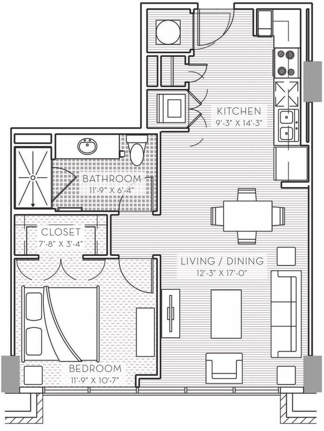 One Light Floor Plans - One Bedroom - Unit 307 & 406 - One Light Luxury Apartments