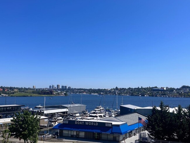 This is the view from the living room - The house faces the lake and Gas Works park - 2125 Westlake Ave N