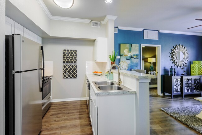 Cocina renovada con electrodomésticos de acero inoxidable - The Meadows at North Richland Hills Apartm...