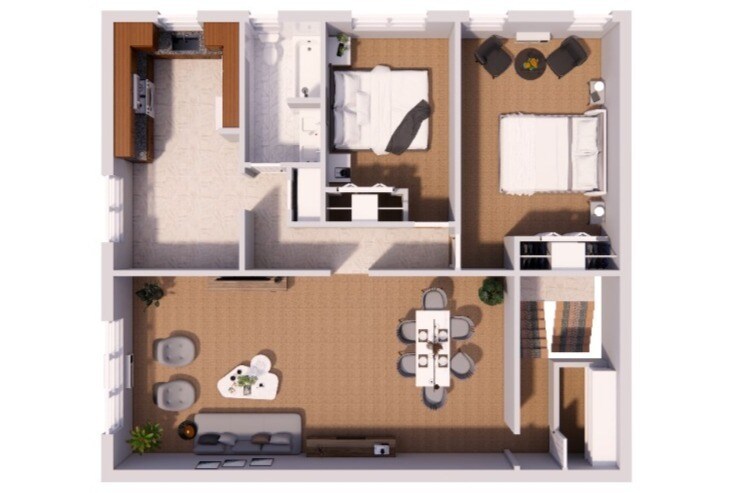 Gran plano de planta de dos habitaciones - Cedar Pines Apartments