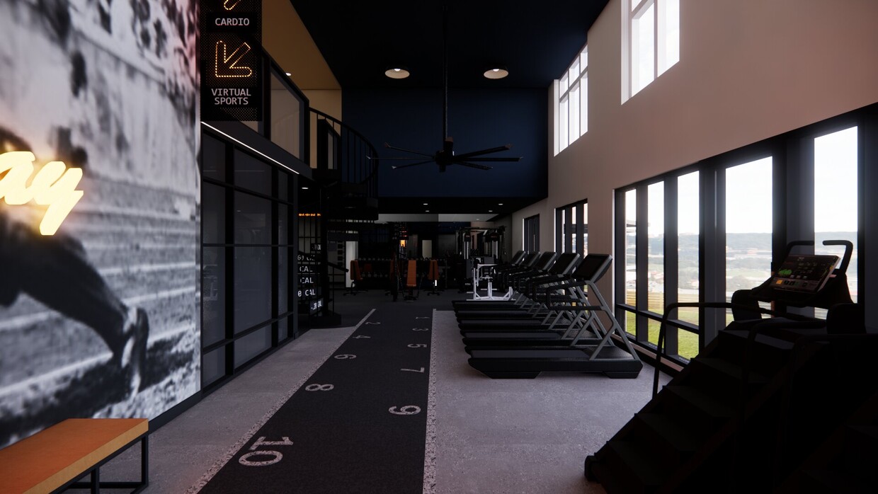 The club-quality fitness studio at Modera Beaverton is outfitted to help you achieve your fitness goals. - Modera Beaverton