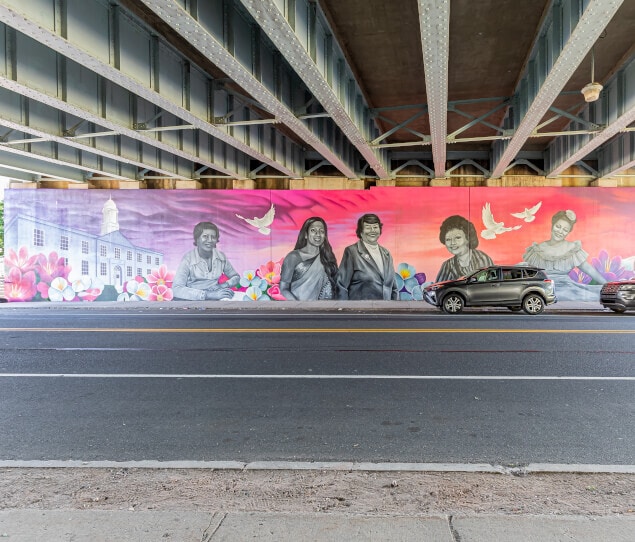A mural of five inspirational women from East Hartford.