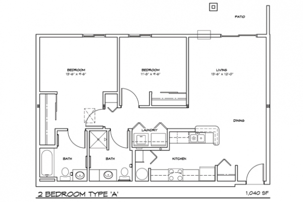 2BR/2BA Floor Plan - 55th Ave on the South Hill Apartments