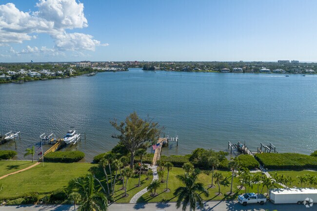 The homes along the waterfront enjoy beautiful views of the bay and river.