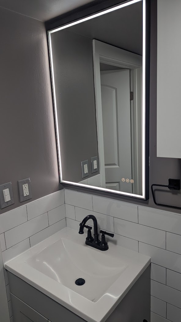 Bathroom with LED mirror and subway ceramic tile - 2145 Browning St