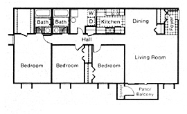 Tres habitaciones Garden - 1,200 FT² - Cedarwood Apartments