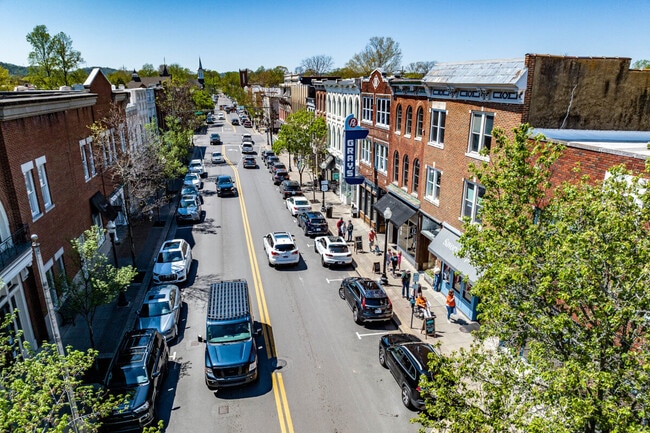 An aerial view of Franklin's historic downtown area.