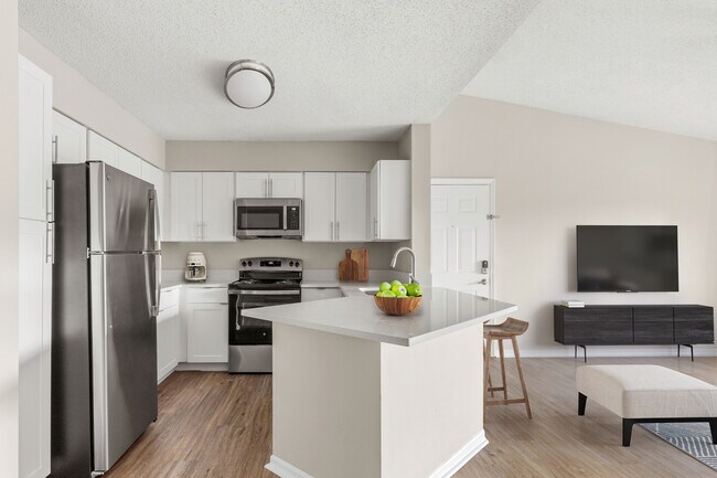 Las cocinas cuentan con modernos electrodomésticos de acero inoxidable, encimeras inspiradas en el granito y acabados elegantes diseñados para brindar comodidad y conveniencia. - Pine Lakes Preserve