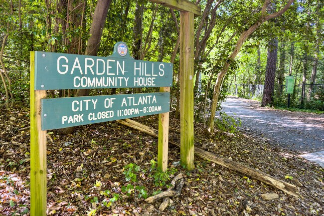 Sign and entrance to the Community House at Garden Hills Park.