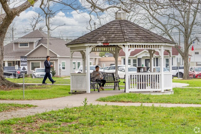 The town square in Angleton is a popular gathering spot for residents.