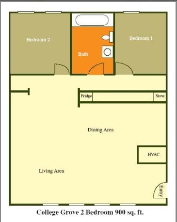2BR/1BA - College Grove