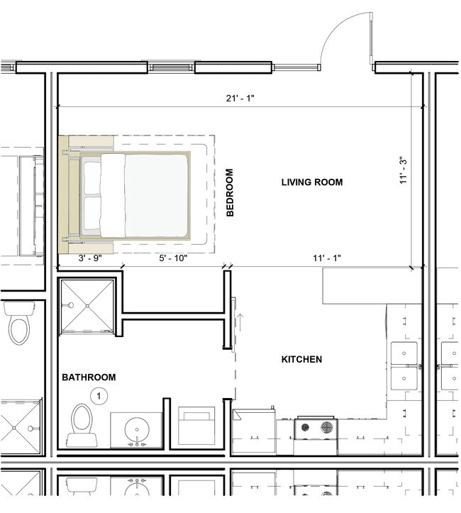 Plano de planta del Super Estudio ORI Edge - 431 West Ave N