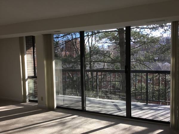 Living Room with ceiling to floor windows and sliding door to big private balcony - 1401 N Rhodes St