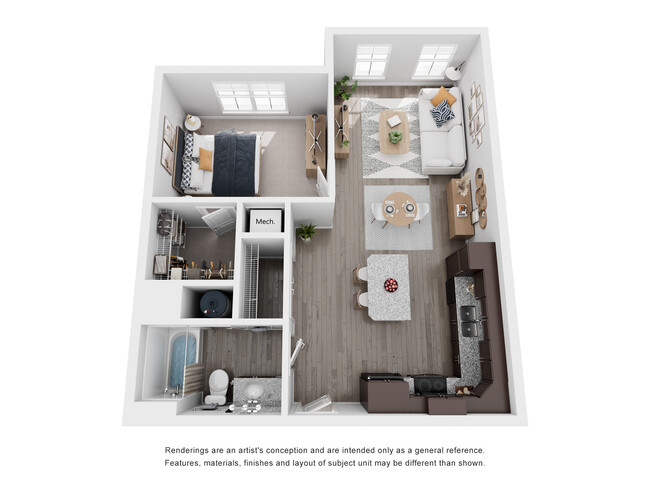 1 dormitorio, 1 baño, 645-745 pies cuadrados. - Evoke Living at Eastland Yards