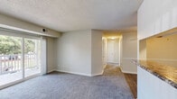 Located at 100 Piccadilly Loop in Yorktown, Virginia, this single-floor, 2-bedroom, 2-bathroom residence offers a practical and comfortable layout. The open living area features neutral-toned carpet, textured ceilings, and a sliding glass door that leads to a private balcony, filling the space with natural light and views of the surrounding greenery. A pass-through connects the living area to the galley-style kitchen, which is equipped with stainless steel appliances, white shaker cabinetry, granite-style countertops, and wood-look flooring — creating a clean and functional cooking space. A dedicated dining room adds additional versatility to the layout. The primary bedroom is a generously sized retreat with a window overlooking the outdoors, plush carpet, and ample closet storage. The second bedroom also features carpet flooring, a large closet, and a bright window. Two full bathrooms serve the residence — one with a shower stall and wood-look flooring, and the other with a tub/shower combination, white vanity, and matching flooring. Additional highlights include four total closets for abundant storage and a dedicated in-unit laundry area, rounding out this well-appointed home.