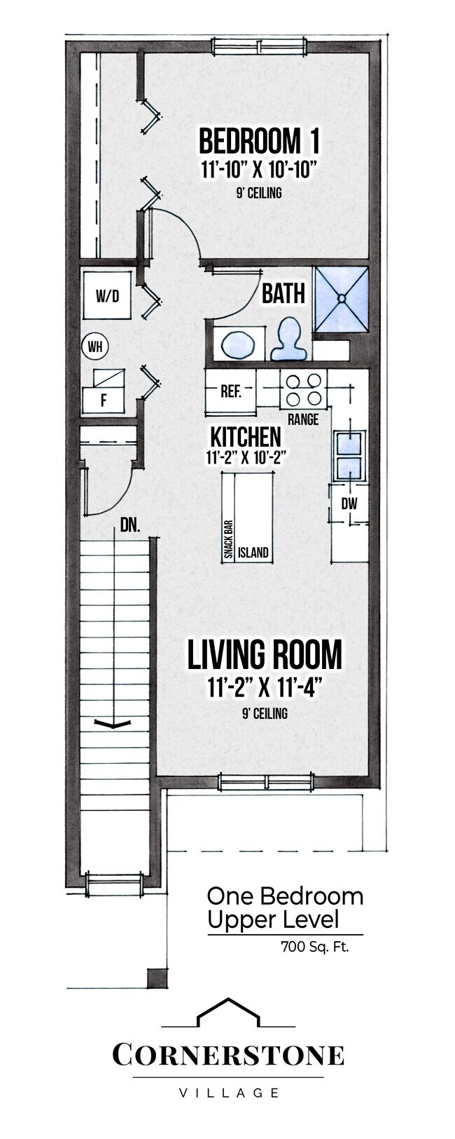 Un dormitorio - Planta superior - Cornerstone Village Apartments