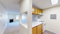 Located at 12316 28th Ave NE in Seattle, WA, this one-bedroom, one-bathroom residence offers a well-organized single-level layout designed for comfortable everyday living. The combined kitchen and living area forms the heart of the home, where an open pass-through connects the two spaces seamlessly. The kitchen is equipped with warm wood cabinetry, marble-style countertops, and a full suite of appliances, including an electric range. Wood-style flooring runs through the kitchen, grounding the space with a clean, modern feel. The living room is carpeted and anchored by a tile-surround fireplace, a ceiling fan, and a window that brings in natural light and views of the surrounding neighborhood. The bedroom is a comfortable, well-proportioned room with plush carpeting, a window with exterior views, and access to a generously sized walk-in closet with wrap-around shelving, complemented by an additional closet nearby. The bathroom features a wood-tone vanity with a marble-style countertop, a large mirror, and a full tub-shower combination. Neutral tones and consistent finishes throughout the home create a cohesive and functional living environment in this established Seattle neighborhood.