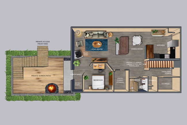 Floor plan. Garage/makers studio, gear room, and laundry pointed upstairs in floor plan - 2507 3rd St NE