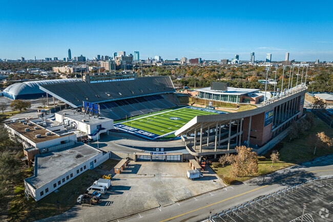 The football stadium at Rice University draws a large crowd for games.
