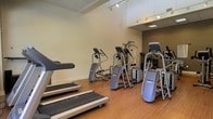 This single-level fitness space offers a clean, functional environment designed to support a variety of cardio-focused workouts. The room is finished with warm hardwood-style flooring that contrasts neatly against neutral, light-colored walls, creating a bright and welcoming atmosphere. A row of modern cardio equipment lines the space, including multiple treadmills, elliptical cross-trainers, and step or stair-climbing machines, all appearing to be from a professional-grade equipment line. Track lighting runs along the ceiling, providing consistent, even illumination throughout the room. A large mirror is positioned along one wall, enhancing the sense of depth and allowing users to monitor their form during workouts. The drop ceiling with recessed ventilation contributes to a tidy, well-maintained aesthetic. The layout is open and organized, allowing comfortable movement between machines. Overall, the space presents a practical and inviting fitness environment suitable for daily use.