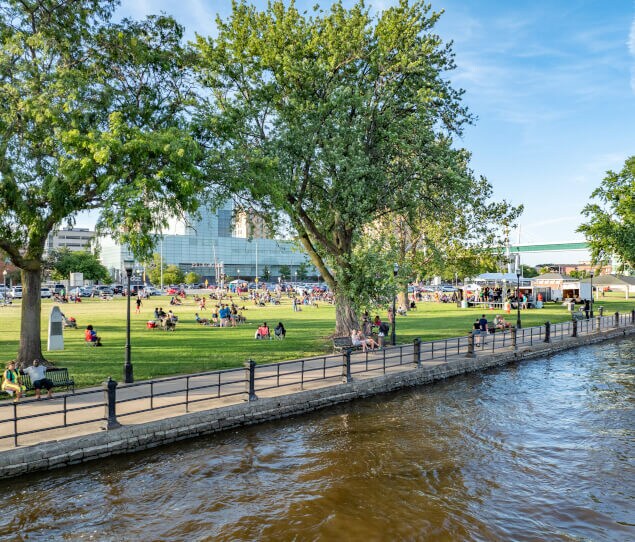o Residents love LeClaire Park in Downtown Davenport for its picturesque river views.