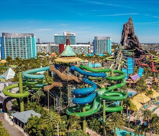 The Volcano Bay water park includes the 200-foot-tall Krakatau volcano