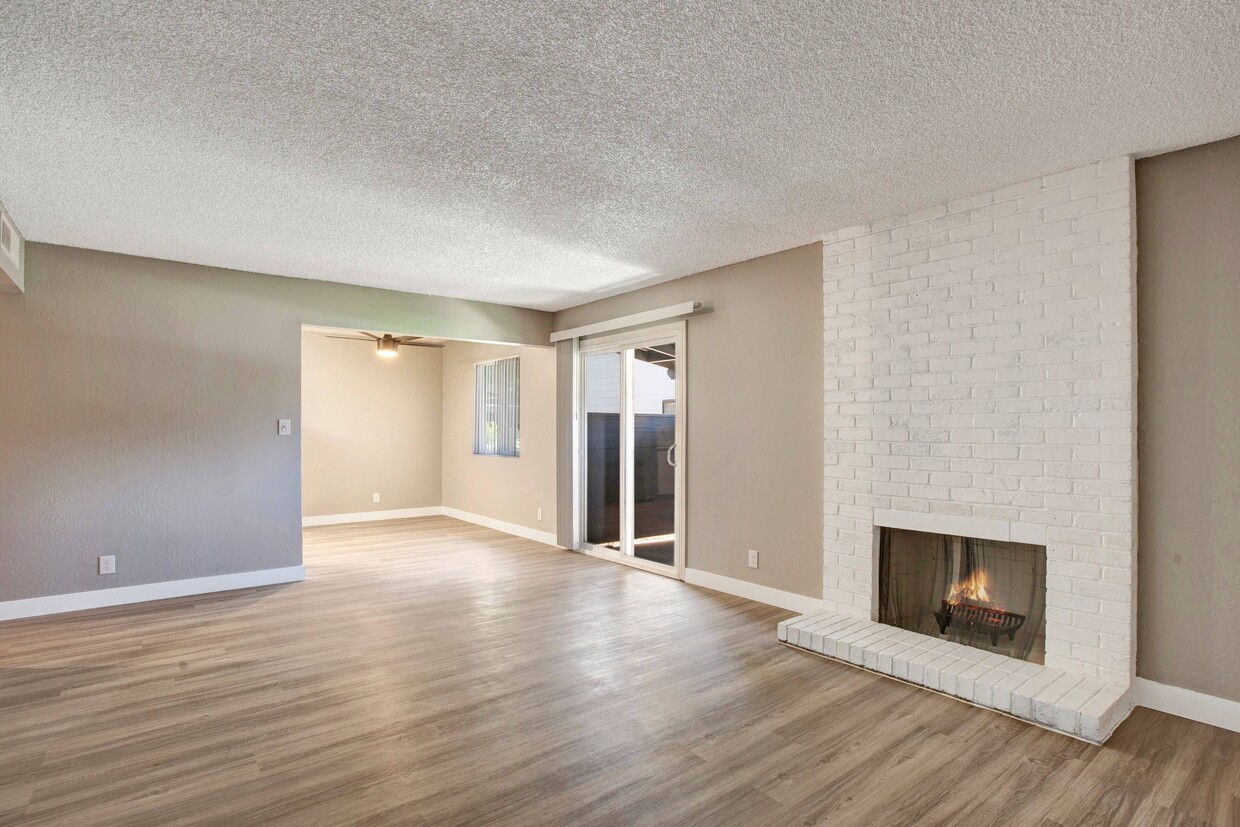 Open Living Space w/ Fireplace - The Edison