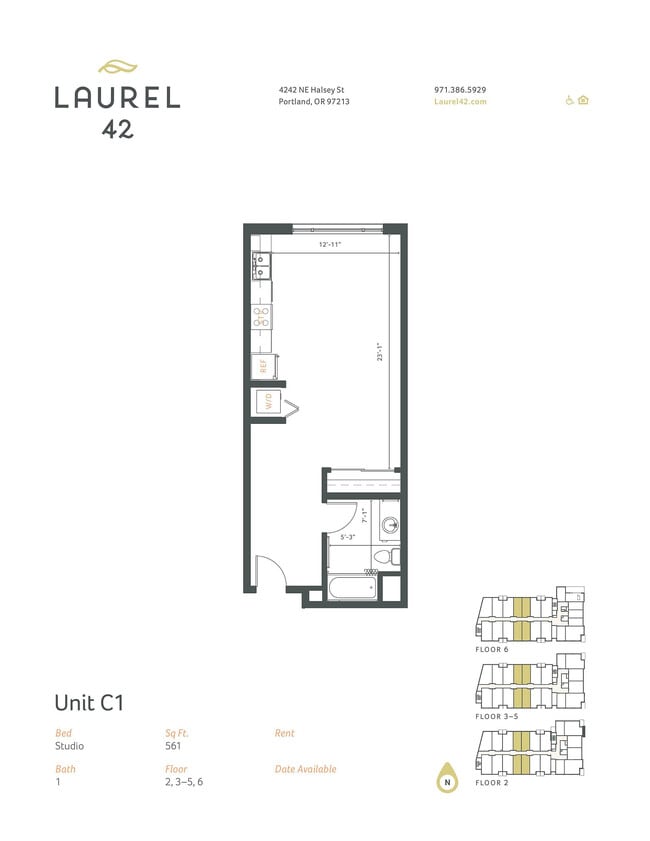 Estudio de 1 baño, 561 pies cuadrados. C1 Laurel42_MarketingFloorPlans_C1 - Laurel 42