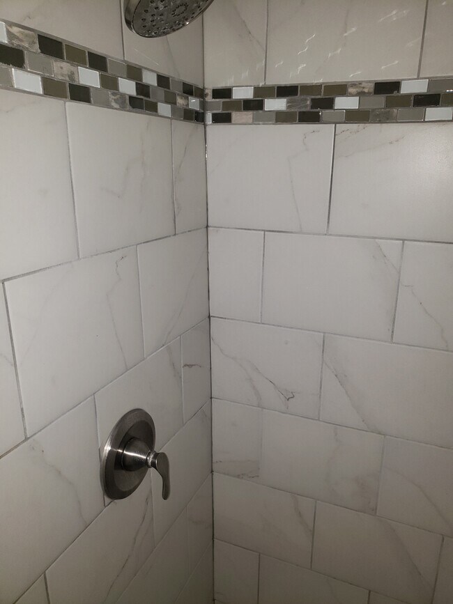 Primer plano de la ducha a ras de suelo del baño del segundo dormitorio - 74 N 22nd St