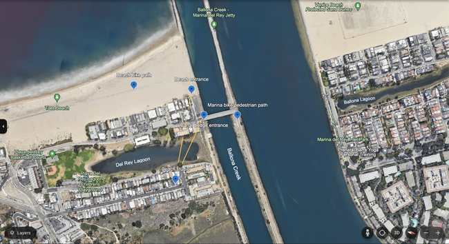 Aerial map, studio is very close to the beach and marina bridge entrances, about a 4 minute walk! - 6308 Vista del Mar