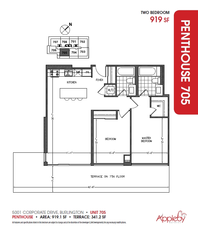 Plano de planta penthouse 705 - 5001 Corporate Dr