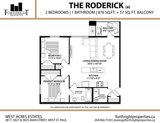 West Acres - Plans d'étage - Appartement - 2 chambres - Roderick (a) - West Acres Estates
