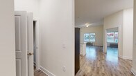 Located at 44 Courtlandt Ave in New Brunswick, NJ, this well-appointed one-bedroom, one-bathroom unit offers a thoughtfully designed layout across a single floor. The open-concept kitchen and living area serves as the heart of the home, where light-toned hardwood-style flooring flows seamlessly throughout. The kitchen is a standout feature, equipped with stainless steel appliances — including a refrigerator, range, microwave, and dishwasher — complemented by crisp white shaker cabinetry, a decorative tile backsplash, and granite countertops that extend to a peninsula ideal for casual dining or meal prep. The living area benefits from a large window that frames views of the surrounding neighborhood, while a ceiling fan adds comfort and function. The bedroom is a comfortable, private retreat with a generous closet, its own large window for natural light, and direct access to the rest of the unit. The bathroom features a clean, modern walk-in shower clad in large-format marble-style tile with a built-in corner shelf. Neutral warm tones, clean white trim, and consistent flooring throughout give the space a cohesive, move-in-ready aesthetic.