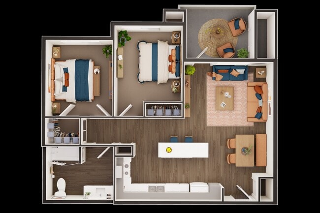 Plano de planta de los dormitorios B1-2 - The Cascalote Senior Apartments