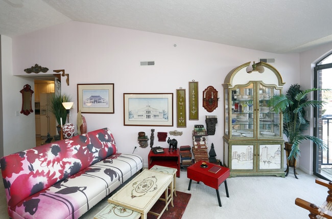 Living Room with Vaulted Ceilings - Gardens of Canal Court Apartments