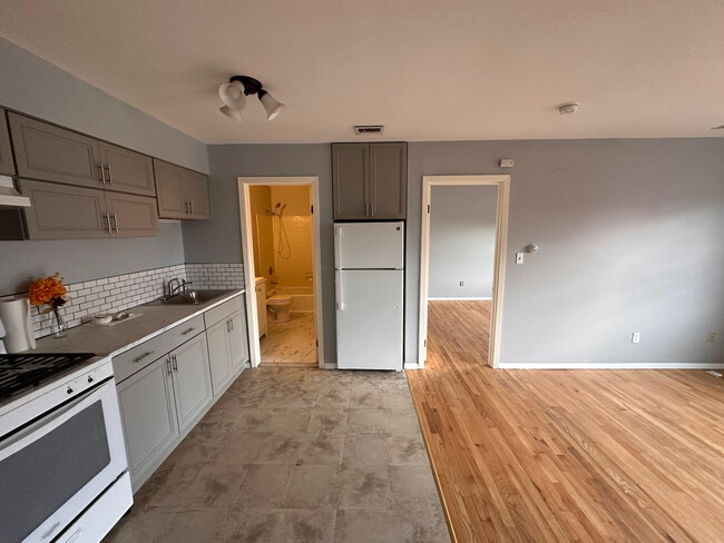 View into bathroom and bedroom from entrance area. - 258 S Main St