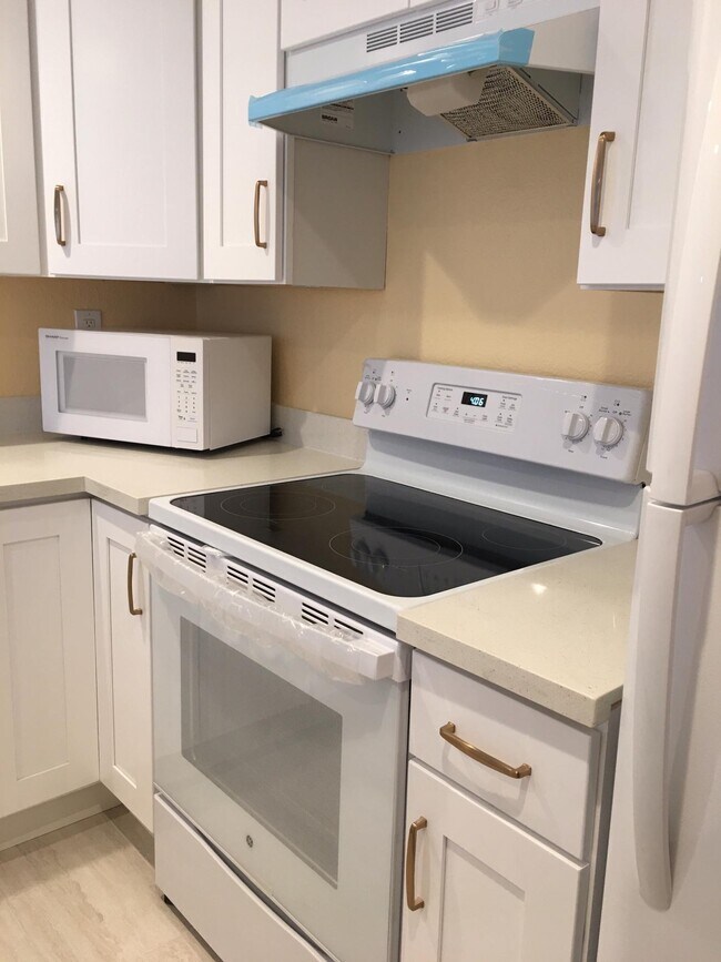 Easy-to-clean glass top stove oven, range hood and tile floor - 5318 Borneo Cir