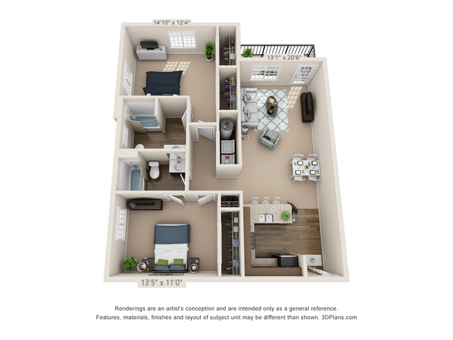 B2 - Plano de planta de la fresadora a precio 2br B.jpg - Waxhaw Mills Apartments