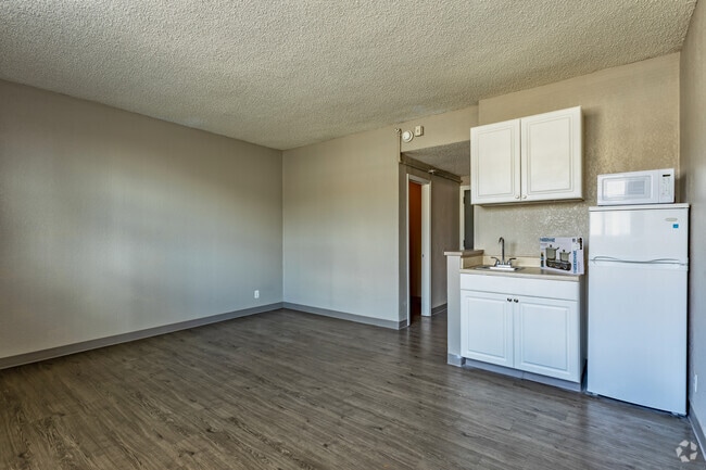 Deluxe Studio - 380 SF - Kitchen/ Living/Sleeping Area - The Que