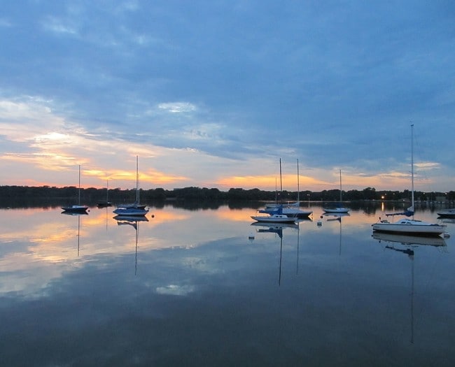 Sailboats on the lake at sunset