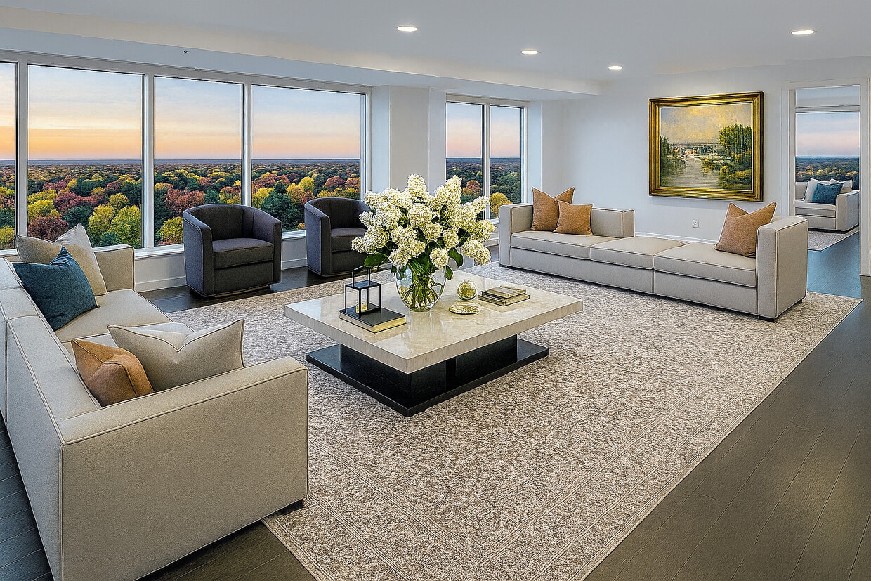 SUPERB! 31 FT. OF EXTRA WIDE FLOOR-TO-CEILING PANORAMIC WINDOWS, WOOD FLOORS - 555 Luxury Apartments
