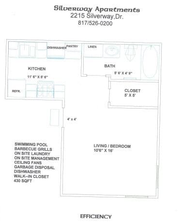 Efficiency Floorplan - Silverway Apartments