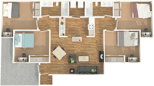 Plano de planta de cuatro habitaciones - Stadium Park