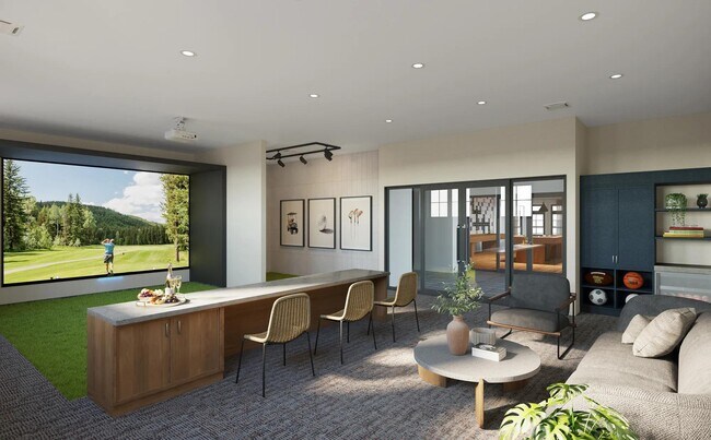 Practica tu swing o perfecciona tu tiro en el salón simulador multideportivo de los apartamentos Modera South Shore. - Modera South Shore