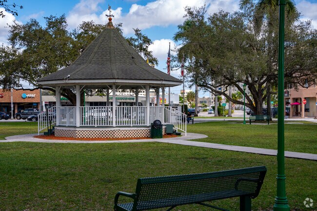 Circle Park features a gazebo and entertainment space for gatherings.