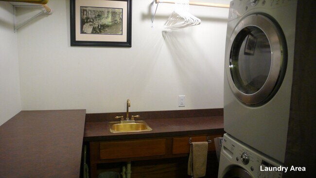 Lavandería con mostradores para doblar la ropa, barras para colgar generosas, además de espacio de almacenamiento y un pequeño fregadero de cobre. - 2646 Shadow Ln