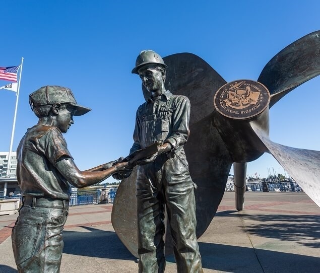 A memorial dedicated to shipyard workers is located at the Puget Sound Naval Shipyard